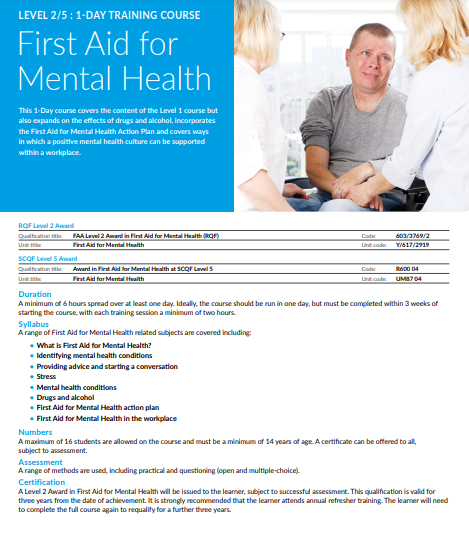 Level 2 Award in First Aid for Mental Health | Lancashire